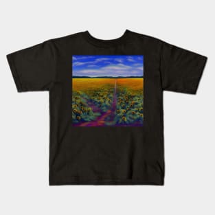 Sunflower field and narrow road Kids T-Shirt